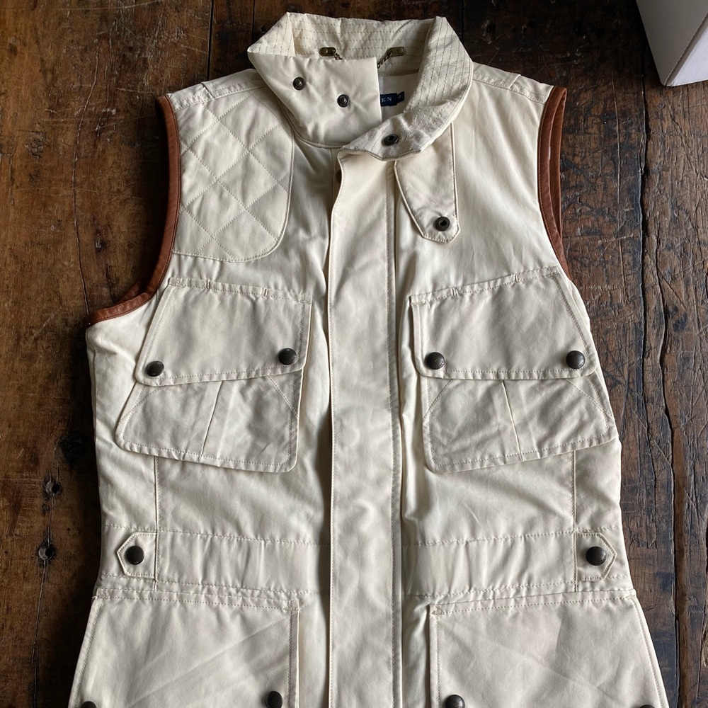 Ralph Lauren hunting vest with leather accents, sz 4